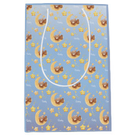 Personalized Teddy Bear Moon Soft Blue Baby Shower Medium Cadeauzakje