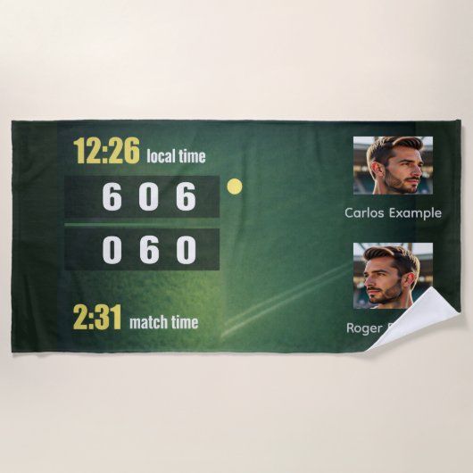 Personalized Tennis Scoreboard Match Result Strandlaken (Voorkant)