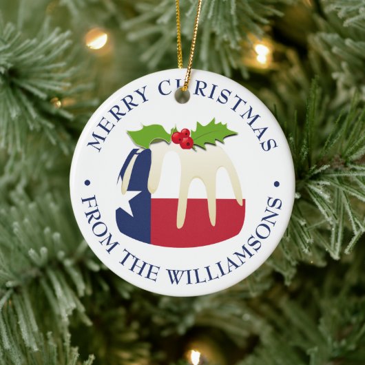 Personalized TEXAS FLAG CHRISTMAS PUDDING Gift Keramisch Ornament (Boom)