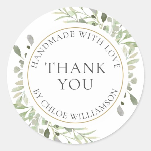 Personalized Thank You Message Greenery Floral Ronde Sticker (Voorkant)