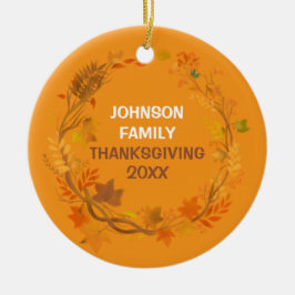 Personalized Thanksgiving Family Autumn Wreath Keramisch Ornament