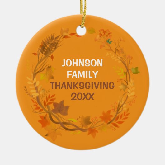 Personalized Thanksgiving Family Autumn Wreath Keramisch Ornament (Voorkant)
