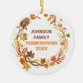 Personalized Thanksgiving Family Autumn Wreath Keramisch Ornament