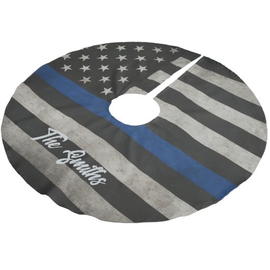 Personalized Thin Blue Line American Flag Kerstboom Rok (Gekanteld)