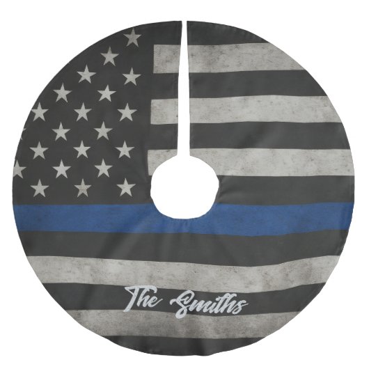 Personalized Thin Blue Line American Flag Kerstboom Rok (Voorkant)