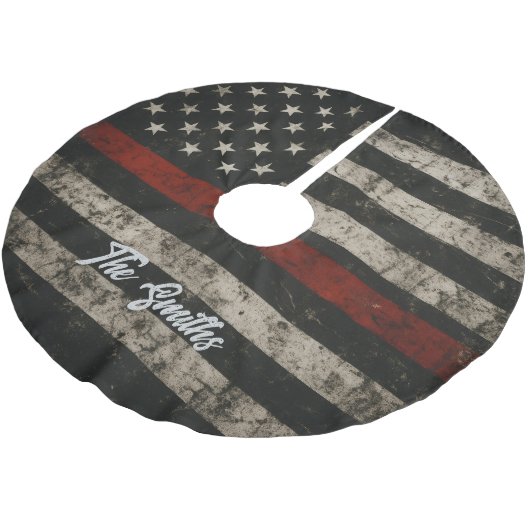 Personalized Thin Red Line American Flag Kerstboom Rok (Gekanteld)