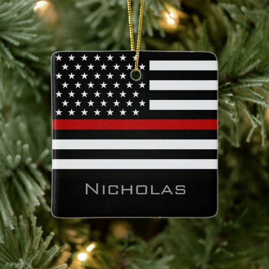 Personalized Thin Red Line Flag Keramisch Ornament (Boom)