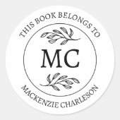 Personalized This Book Belongs to Monogram Ronde Sticker (Voorkant)