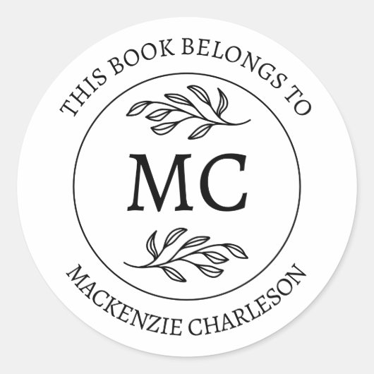 Personalized This Book Belongs to Monogram Ronde Sticker (Voorkant)