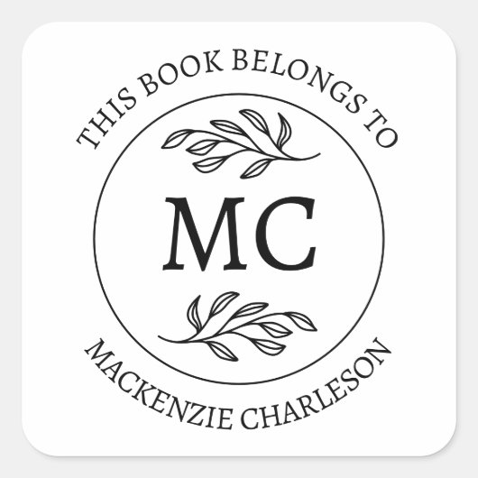 Personalized This Book Belongs to Monogram Vierkante Sticker (Voorkant)