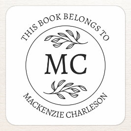 Personalized This Book Belongs to Monogram Vierkante Sticker