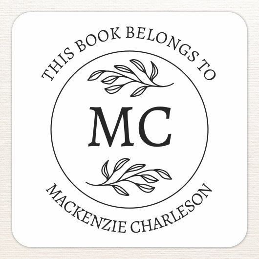 Personalized This Book Belongs to Monogram Vierkante Sticker
