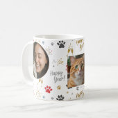 Personalized Three-Photo New Year's Pet Paw Print Koffiemok (Voorkant links)