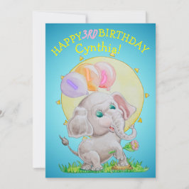 Personalized Three Years Old Girls Birthday Card  Feestdagenkaart