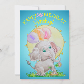 Personalized Three Years Old Girls Birthday Card Feestdagenkaart