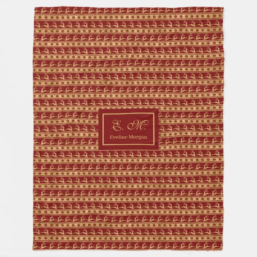 Personalized Throw Blanket Luxe Red Gold Accent Fleece Deken (Voorkant)