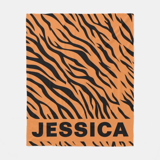 Personalized Tiger Stripes Orange Black Animal Fleece Deken (Voorkant)