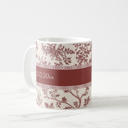 Personalized Toile De Jouy Mug Custom Name Date Gi Koffiemok (Voorkant links)