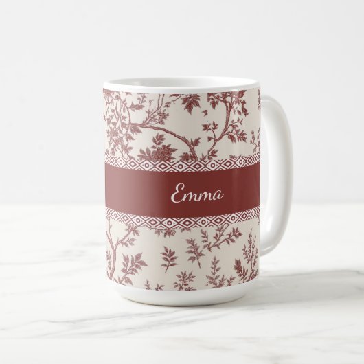 Personalized Toile De Jouy Mug Custom Name Date Gi Koffiemok (Voorkant rechts)