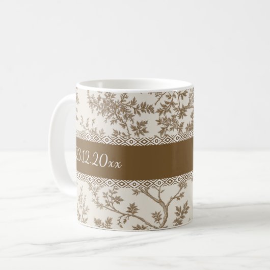 Personalized Toile De Jouy Mug Custom Name Date Koffiemok (Voorkant links)
