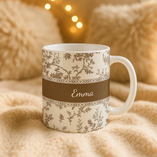 Personalized Toile De Jouy Mug Custom Name Date  Koffiemok