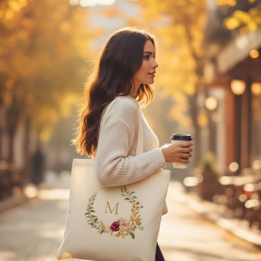 Personalized Tote Bag Monogram Autumn Floral