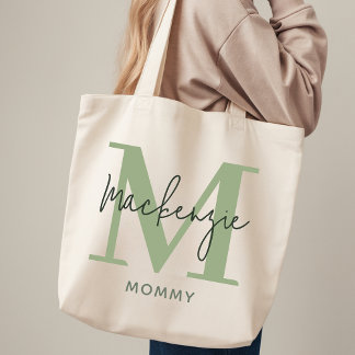Personalized Tote Bag Sage Green Gift for New Mom
