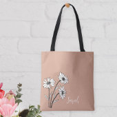 Personalized Tote Bag with White and Black Daisies