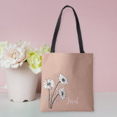 Personalized Tote Bag with White and Black Daisies