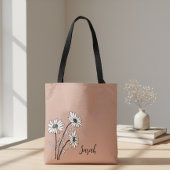 Personalized Tote Bag with White and Black Daisies