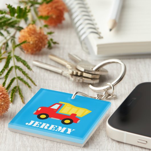 Personalized toy dump truck lorry kid's keychain (Voorkant Rechts)