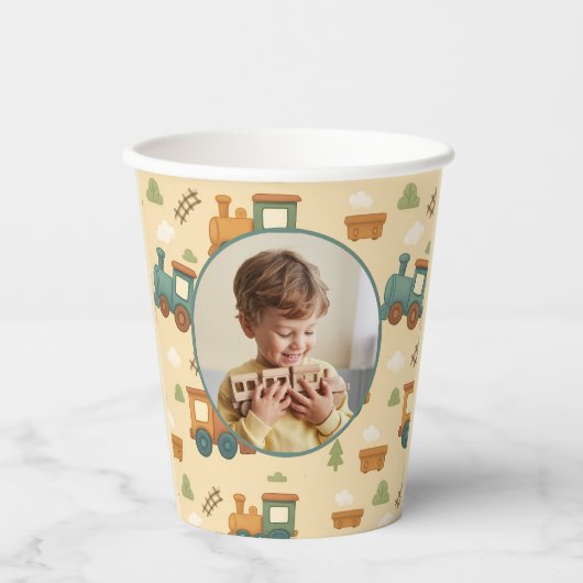 Personalized Train Birthday Photo Party Papieren Bekers (Voorkant)
