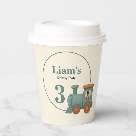 Personalized Train Photo Birthday Party Papieren Bekers (Voorkant)