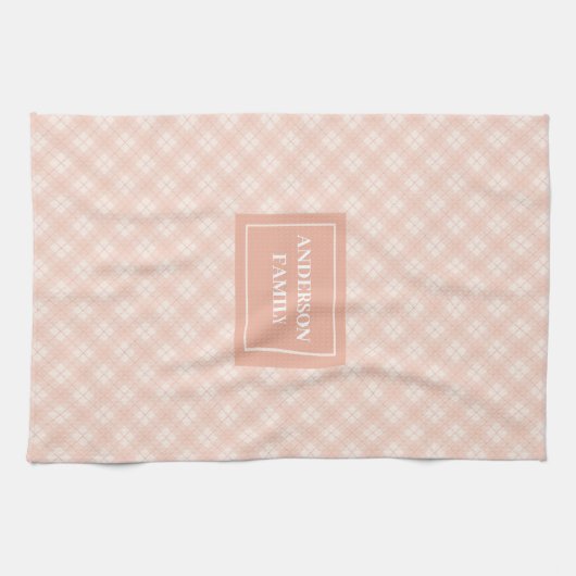 Personalized Trendy Towel Chic Coral Plaid Design Theedoek (Horizontaal)