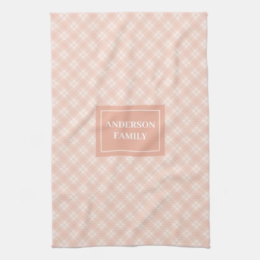 Personalized Trendy Towel Chic Coral Plaid Design Theedoek (Verticaal)