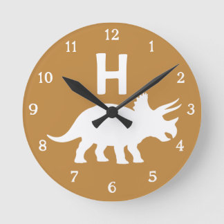 Personalized Triceratops Kids Wall Clock Neutral Ronde Klok