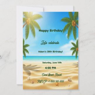 Personalized Tropical Beach Palms Adult Birthday P Kaart