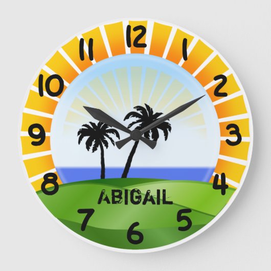 Personalized Tropical Beach Wall Clock Grote Klok (Voorkant)