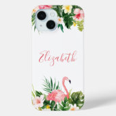 Personalized Tropical Floral Pink Flamingo Case-Mate iPhone Case (Achterkant)