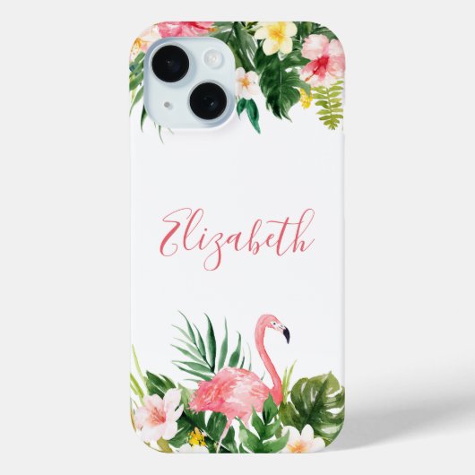 Personalized Tropical Floral Pink Flamingo Case-Mate iPhone Case (Achterkant)