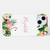 Personalized Tropical Floral Pink Flamingo Case-Mate iPhone Case (Achterkant (horizontaal))