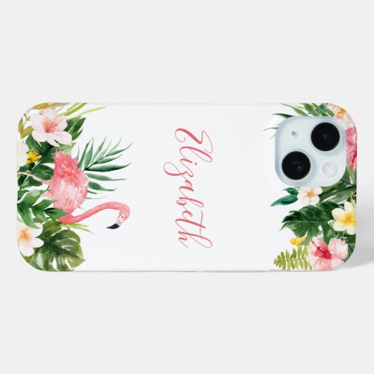 Personalized Tropical Floral Pink Flamingo Case-Mate iPhone Case (Achterkant (horizontaal))