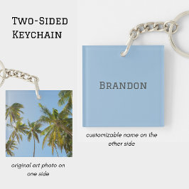 Personalized Tropical Palm Tree Photo Men's Name Sleutelhanger