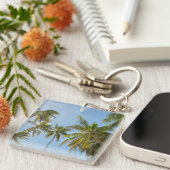 Personalized Tropical Palm Tree Photo Men's Name Sleutelhanger (Voorkant Rechts)