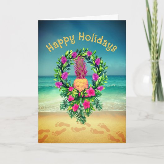 Personalized Tropical Pineapple Wreath Holiday Bedankkaart (Voorkant)