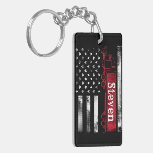 Personalized Trucker Flag Sleutelhanger (Voorkant Links)