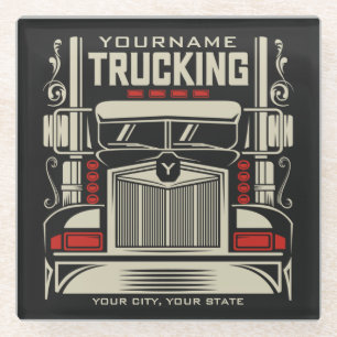 Personalized Trucking 18 Wheeler BIG RIG Trucker Glazen Onderzetter