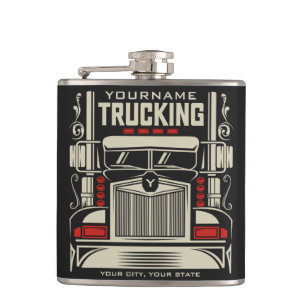 Personalized Trucking 18 Wheeler BIG RIG Trucker Heupfles