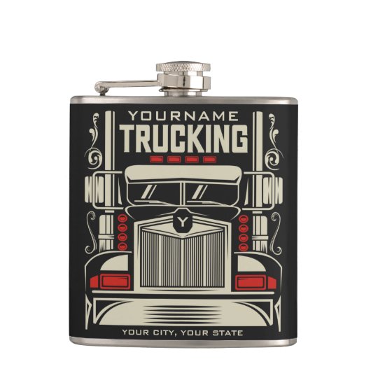 Personalized Trucking 18 Wheeler BIG RIG Trucker Heupfles (Voorkant)