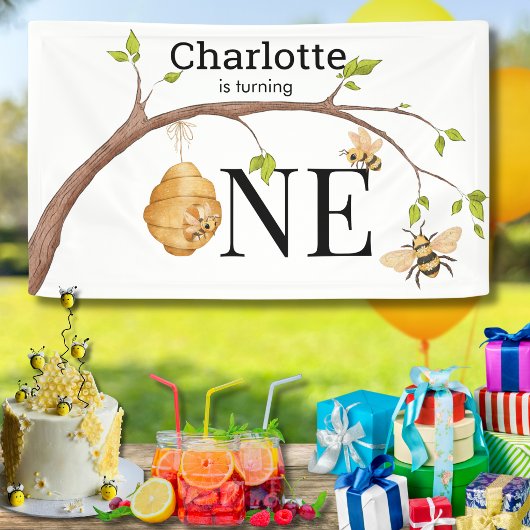 Personalized Turning One Bee Themed Birthday Party Spandoek